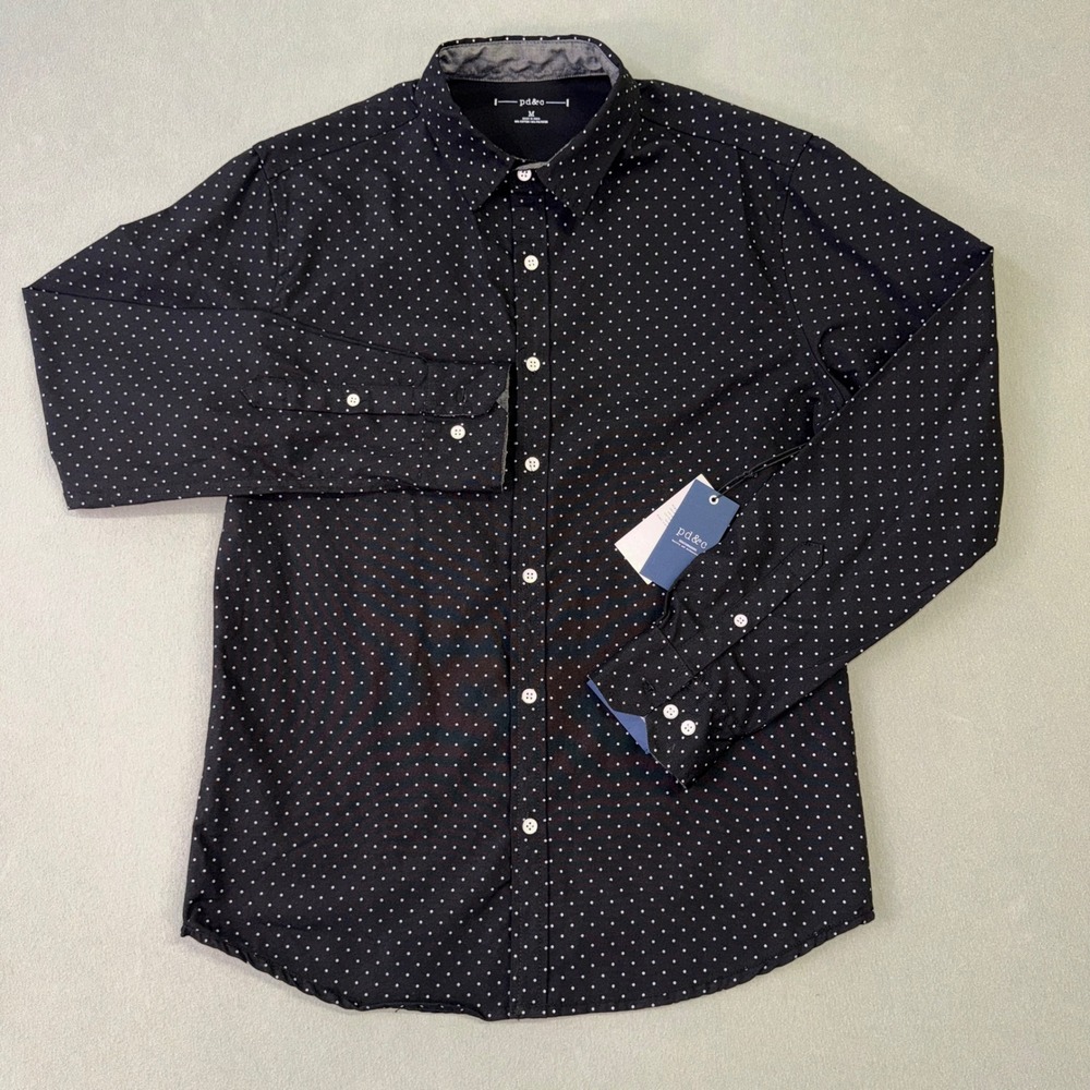 pd&c Mens Black Polka Dot Long Sleeve Button Down Shirt Size M NEW